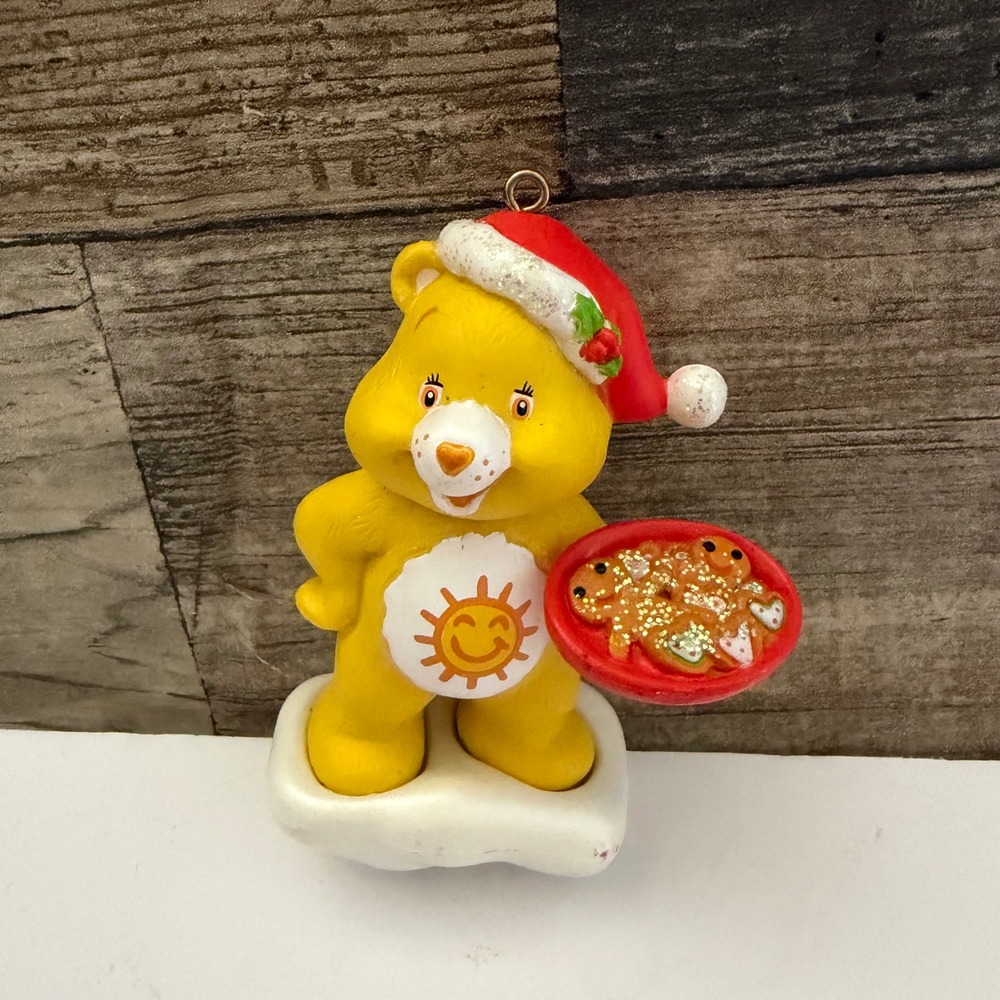 Vintage 2004 Care Bears Funshine Bear Christmas Ornament Santa Hat Gingerbread